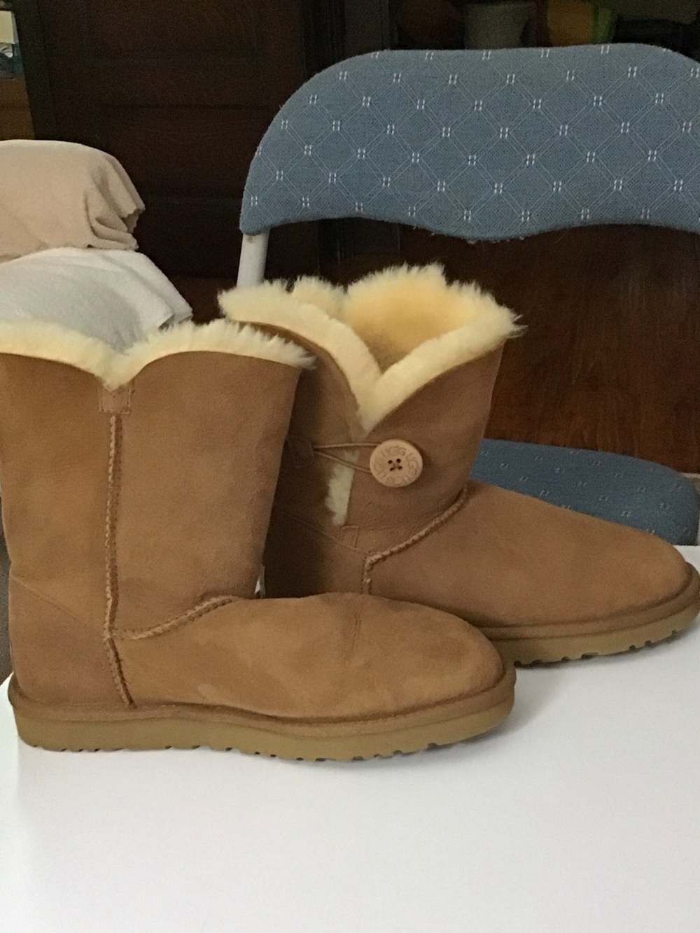 UGG Chestnut Suede Button Shearling Boots